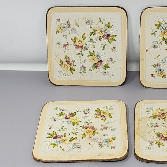 Vintage Floral Cork-Backed Square Coasters Set‎ Of 6 - Picture 3 of 7